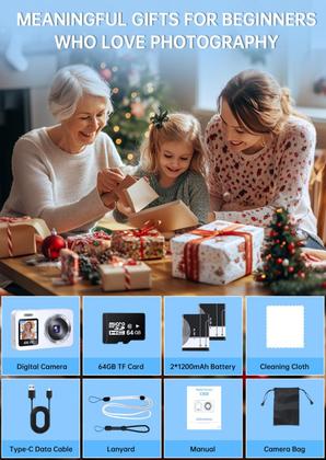 Imagem de Câmera digital WABL 4K 64MP UHD com telas duplas com zoom 18X branco