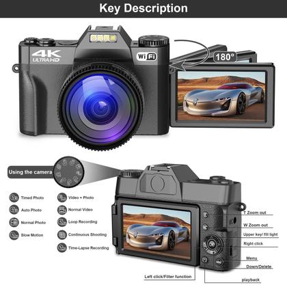 Imagem de Câmera digital WIKICO 4K 48MP Vlogging WiFi, tela de 3 polegadas