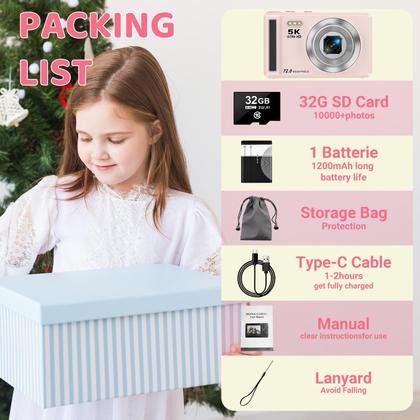 Imagem de Câmera digital YiFuar 5K 72MP com zoom 16X para crianças com 32GB SD