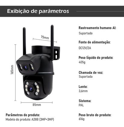 Imagem de Câmera Dupla 3mp3mp Full HD Wifi Segurança vigilância Zoom Externa noturna Camera IP prova dágua