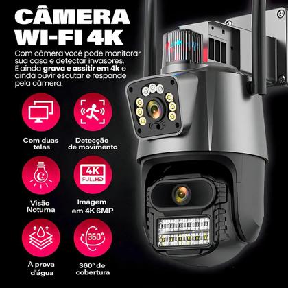 Imagem de Camera Dupla Com Sirene 4k Camera Ip Camera Wireless Camera De Segurança Wifi 8 Mp Lente Dupla Zoom Vigilância Detecta Pessoas Dispara Alarme