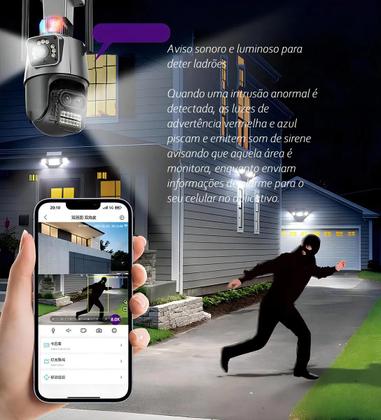 Imagem de Camera Dupla Com Sirene 4k Camera Ip Camera Wireless Camera De Segurança Wifi 8 Mp Lente Dupla Zoom Vigilância Detecta Pessoas Dispara Alarme