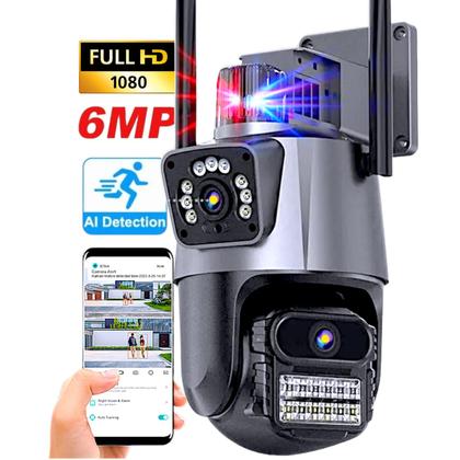 Imagem de Câmera Dupla WiFi 6MP Full HD 4K com Alarme Integrado Detecção Humana e Reconhecimento de moviment Visão Noturna Sirene Integrada Áudio Bidirecional