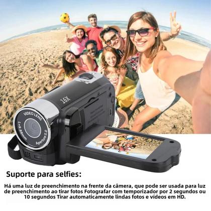 Imagem de Câmera DV 48MP 4K Com Tela Rotativa De 27 Polegadas, Zoom Digital De 16x, Cabo USB
