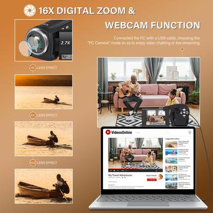 Imagem de Câmera Filmadora LOENTIR QHD 2.7K 50MP - Zoom Digital 16x