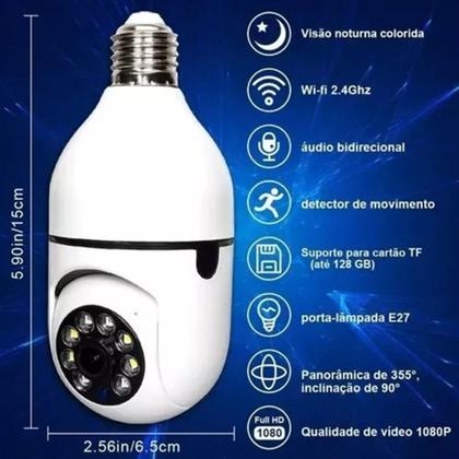 Imagem de Câmera Giratória 360 Wifi IP Lâmpada + Cartão Memória 64gb
