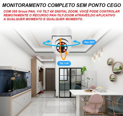 Imagem de Câmera Giratória 360 Wifi IP Lâmpada + Cartão Memória 64gb