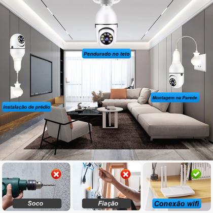 Imagem de Câmera Giratória 360 Wifi IP Lâmpada + Cartão Memória 64gb