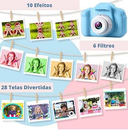 Imagem de Câmera Infantil 32GB Mini Efeitos Fotos Voz Recarregável Com Capa Foto Filma