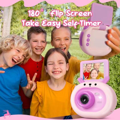 Câmera infantil EwonLife 180 Flip Screen HD 1080P 32GB rosa
