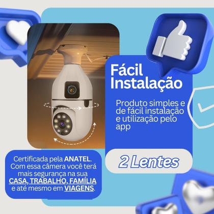 Imagem de Câmera Inteligente Lâmpada Duas Lentes Visão Noturna Wifi Ap