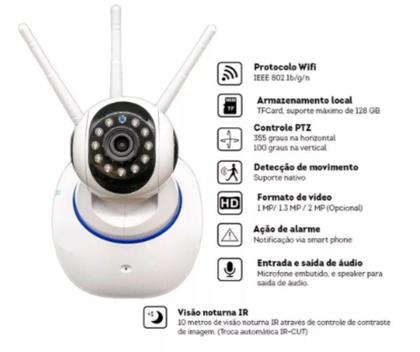 Imagem de Câmera Ip 3 Antenas Onvif Wifi Wireless Yoosee Visão Noturna Segurança Robô - IP Camera