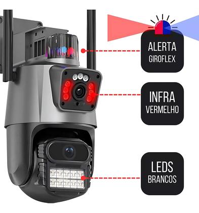 Imagem de Camera IP de Vigilância externa 4K Wifi Lente dupla prova dágua Flash rastreio de movimento alarme e sirene de dispersão 6MP câmera