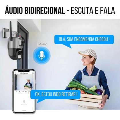 Imagem de Camera IP de Vigilância externa 4K Wifi Lente dupla prova dágua Flash rastreio de movimento alarme e sirene de dispersão 6MP câmera 