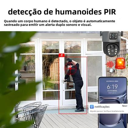 Imagem de Câmera IP Externa 4K Alimentada Por Energia Solar 8MP WiFi Com Lente Dupla PTZ Vigilância Sem Fio