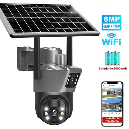 Imagem de Câmera IP Externa 4K Alimentada Por Energia Solar 8MP WiFi Com Lente Dupla PTZ Vigilância Sem Fio