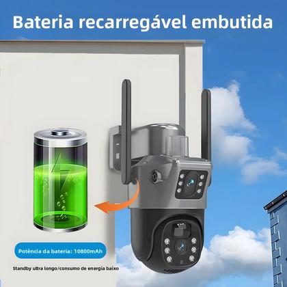 Imagem de Câmera IP Externa 4K Alimentada Por Energia Solar 8MP WiFi Com Lente Dupla PTZ Vigilância Sem Fio