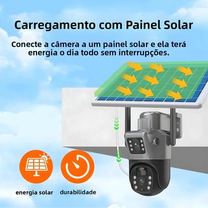 Imagem de Câmera IP Externa 4K Alimentada Por Energia Solar 8MP WiFi Com Lente Dupla PTZ Vigilância Sem Fio