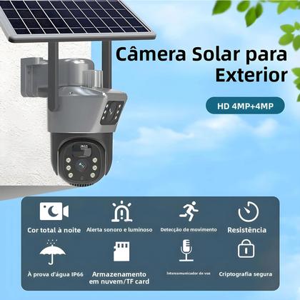 Imagem de Câmera IP Externa 4K Alimentada Por Energia Solar 8MP WiFi Com Lente Dupla PTZ Vigilância Sem Fio