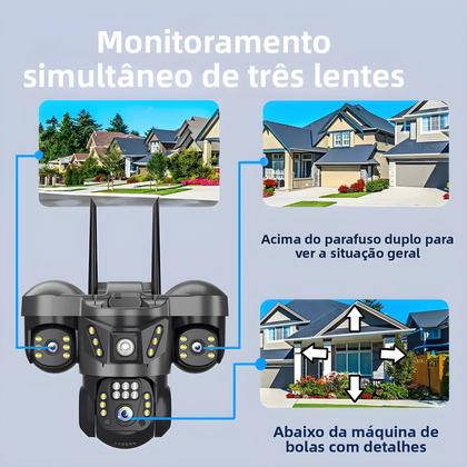 Imagem de Câmera IP Externa De 15MP WiFi Lentes Triplas Visão Noturna Monitor De Vídeo CCTV À Prova D'água