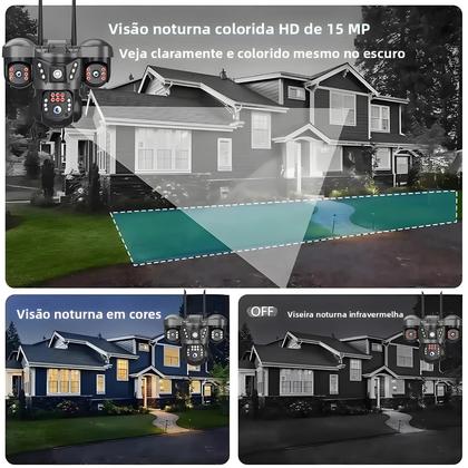 Imagem de Câmera IP Externa De 15MP WiFi Lentes Triplas Visão Noturna Monitor De Vídeo CCTV À Prova D'água