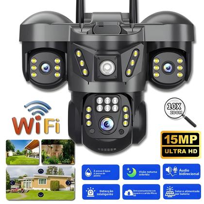 Imagem de Câmera IP Externa De 15MP WiFi Lentes Triplas Visão Noturna Monitor De Vídeo CCTV À Prova D'água