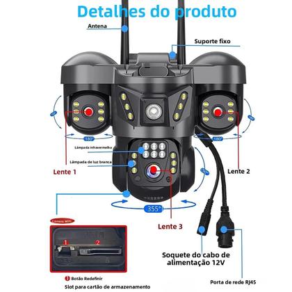 Imagem de Câmera IP Externa De 15MP WiFi Lentes Triplas Visão Noturna Monitor De Vídeo CCTV À Prova D'água