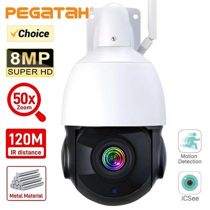 Imagem de Câmera IP PTZ Externa 4K 8MP Com WiFi, Zoom De 50X, Detecção Humana Por IA, Visão Noturna De 60m,