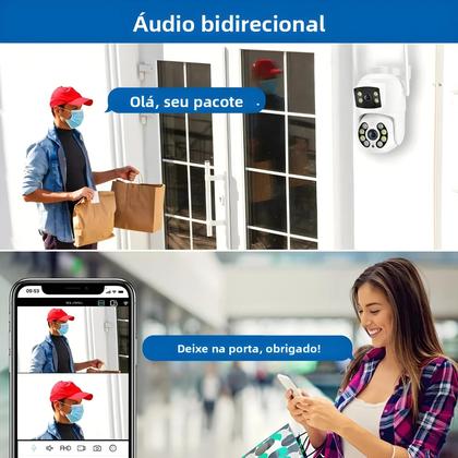 Imagem de Câmera IP PTZ Externa 4K Wifi 8MP Com Lentes Duplas E Telas Duplas Detecção Humana Por IA CCTV Sem