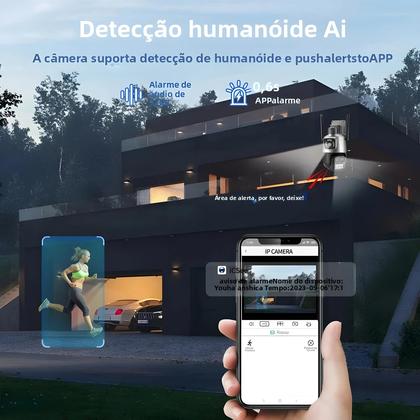 Imagem de Câmera IP PTZ Wifi De 9MP Com Dupla Tela Detecção Humana Por IA Vigilância Externa Rastreamento