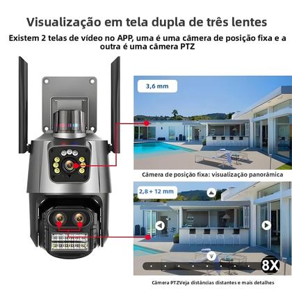 Imagem de Câmera IP PTZ Wifi De 9MP Com Dupla Tela Detecção Humana Por IA Vigilância Externa Rastreamento