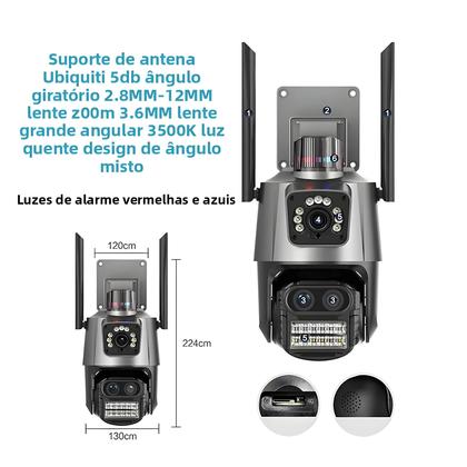 Imagem de Câmera IP PTZ Wifi De 9MP Com Dupla Tela Detecção Humana Por IA Vigilância Externa Rastreamento