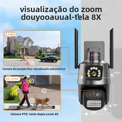 Imagem de Câmera IP PTZ Wifi De 9MP Com Dupla Tela Detecção Humana Por IA Vigilância Externa Rastreamento