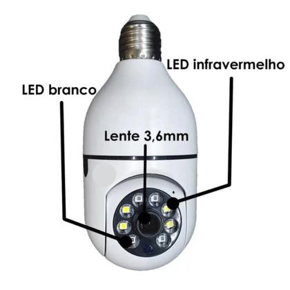 Imagem de Camera Ip Segurança Lampada Panoramica Wifi Espia C/rastreio Full Hd Infravermelho Visão Noturna Câmera, Giratória, 360