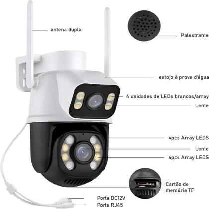 Imagem de Câmera IP Sem Fio de Segurança Externa HD 3MP, Dupla Lente Grande Angular à Prova D'água