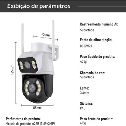 Imagem de Câmera IP Sem Fio de Segurança Externa HD 3MP, Dupla Lente Grande Angular à Prova D'água