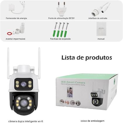 Imagem de Câmera IP Sem Fio de Segurança Externa HD 3MP, Dupla Lente Grande Angular à Prova D'água
