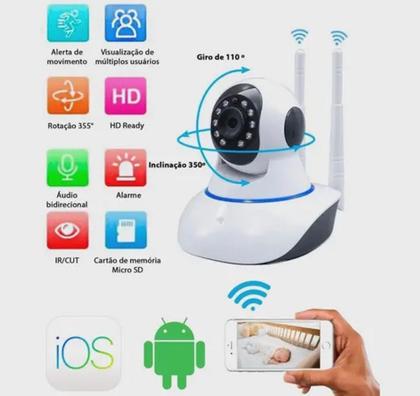 Imagem de Câmera Ip Sem Fio Wifi, Com áudio, Grava em Cartão Sd, com 3 Antenas e Visão Noturna