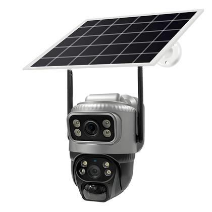 Imagem de Câmera IP Solar 4G De Lente Dupla 8MP 4K Com Visão Noturna À Prova D'água E Detecção Humana Para