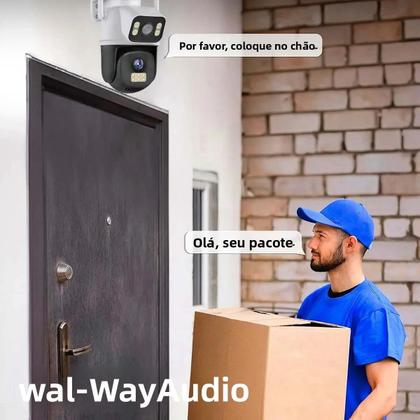 Imagem de Câmera IP WiFi 4K 8MP Com Lente Dupla E Tela Dupla, Vigilância Externa Sem Fio Com Detecção Humana