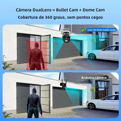 Imagem de Câmera IP WiFi 4K 8MP Com Lente Dupla E Tela Dupla, Vigilância Externa Sem Fio Com Detecção Humana