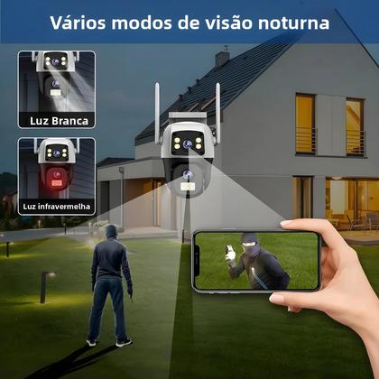 Imagem de Câmera IP WiFi 4K 8MP Com Lente Dupla E Tela Dupla, Vigilância Externa Sem Fio Com Detecção Humana