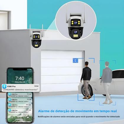 Imagem de Câmera IP WiFi 4K 8MP Com Lente Dupla E Tela Dupla, Vigilância Externa Sem Fio Com Detecção Humana