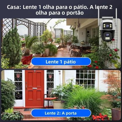 Imagem de Câmera IP WiFi 4K 8MP Com Lente Dupla E Tela Dupla, Vigilância Externa Sem Fio Com Detecção Humana
