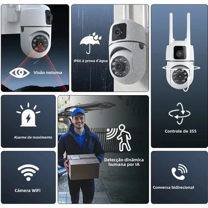 Imagem de Câmera IP WIFI 4K 8MP PTZ - Lente Dupla, Visão Noturna e Monitoramento Externo
