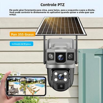 Imagem de Câmera IP WiFi À Prova D'água De 12MP Com Painel Solar De Lente Dupla, Detecção De Movimento PIR,