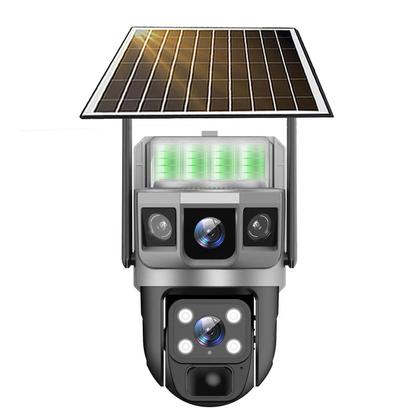 Imagem de Câmera IP WiFi À Prova D'água De 12MP Com Painel Solar De Lente Dupla, Detecção De Movimento PIR,