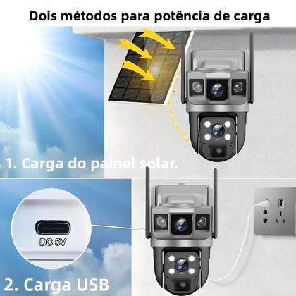 Imagem de Câmera IP WiFi À Prova D'água De 12MP Com Painel Solar De Lente Dupla, Detecção De Movimento PIR,