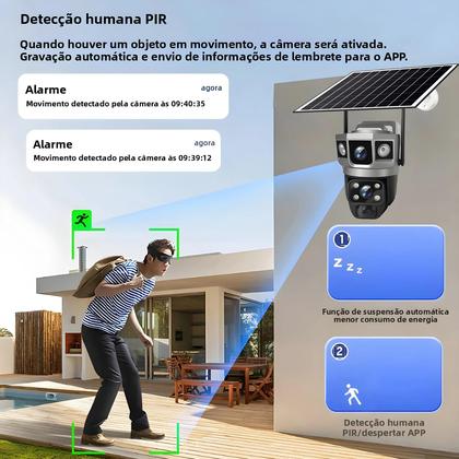 Imagem de Câmera IP WiFi À Prova D'água De 12MP Com Painel Solar De Lente Dupla, Detecção De Movimento PIR,