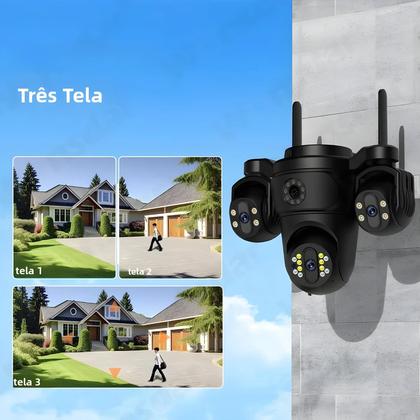 Imagem de Câmera IP WiFi Externa 15MP Com Três Lentes, Monitor De Vídeo HD De 8MP Com Detecção Humana Por IA,